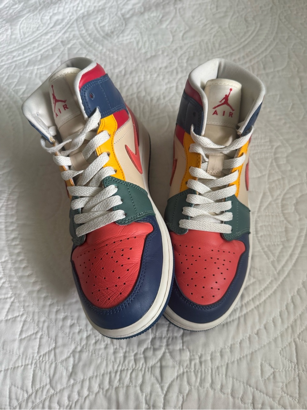 Nike Multi-Color High-Top Sneakers with Red, Blue, Green, Yellow & Pink Accents